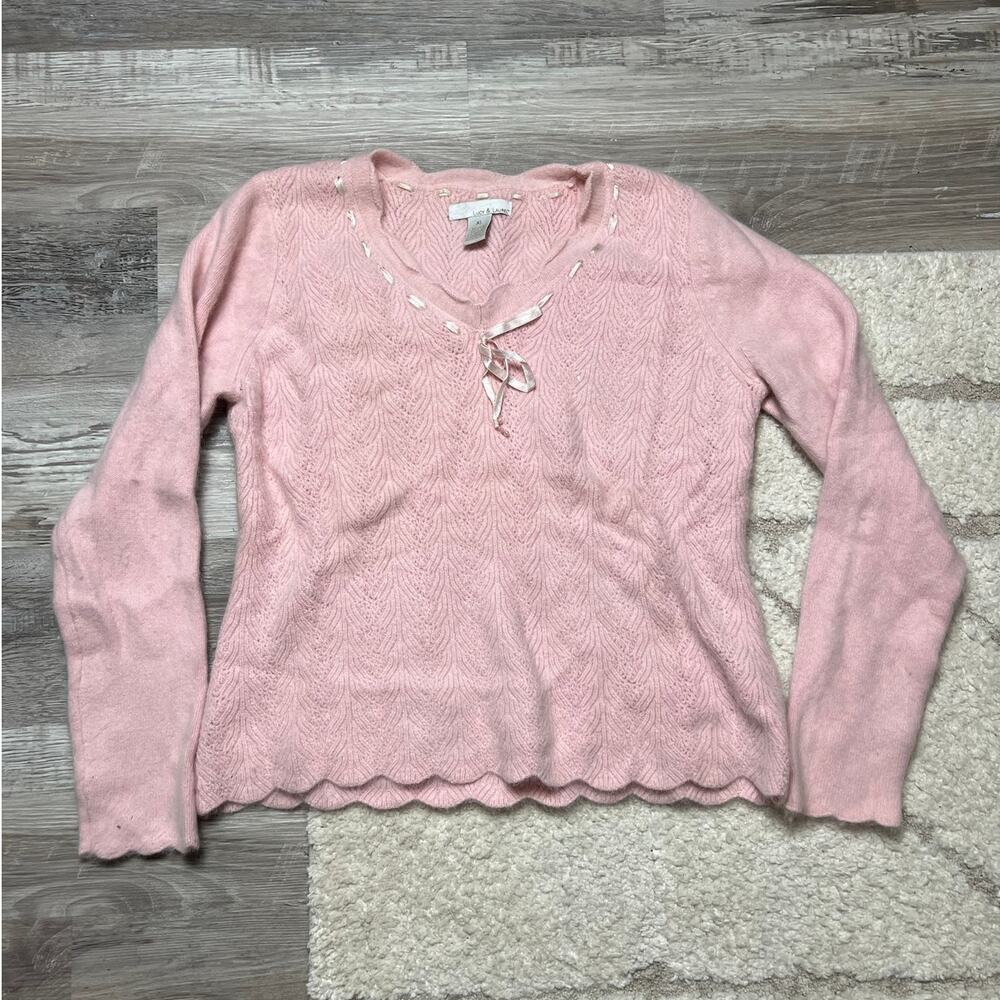 Lucy & Laurel Balletcore Pink Knit Sweater XL Fairycore Lace-Up Angora Blend - Picture 2 of 10